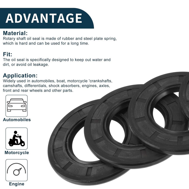TUCKBOLD Universal Oil Seal TC Double Lip W Steel Spring Seal Ring Rotary Shaft Seal 35x62x5mm High Pressure NBR Rubber Black 5 Pcs - Image 4